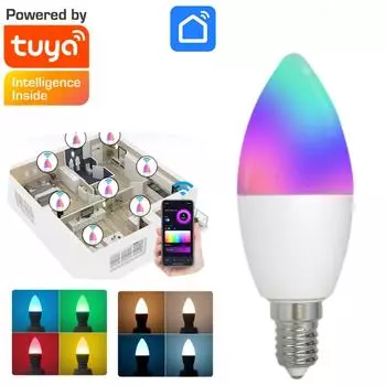 Smart E14 LED Light Bulb Bluetooth Intelligent Dimming RGBCW Candle Lamps Tuya Smart Life APP Control For Bedroom Room Decor