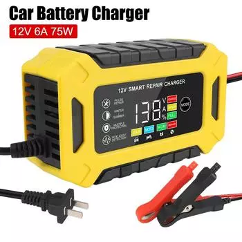 Smart Truck Motorcycle Charger Universal Water Drying Lead Acid Gel Charger Car Auto Battery Charger 12V 6A Digital LCD Display Pulse Repair US