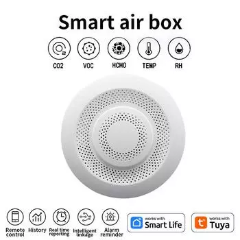 Smart Tuya Zigbee WIFI Airbox CO2 Формальдегид Детектор ЛОС Датчик температуры и влажности Управление через приложение Умный дом Сценарий Связь