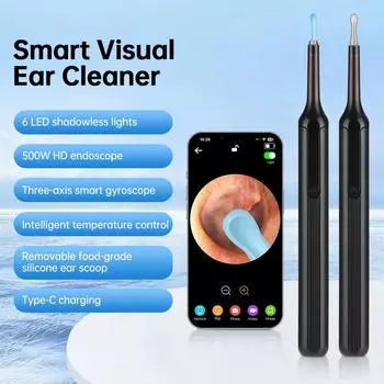Smart Visual Ear Cleaner 30W High-definition Wireless Earwax Cleaner 6 LED 3.0mm Ear Wax Removal Tool Smart Ear Cleaning Spoon чёрный