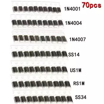 SMD M1 1N4001 M4 1N4004 M7 1N4007 SS14 US1M RS1M SS34 7 значений * 10 шт. комплект диодов Шоттки