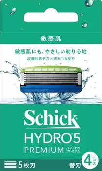 Сменные лезвия Hydro Schick Hydro 5 Premium для чувствительной кожи с защитой кожи Skin Guard 5 лезвий синего цвета (4 шт)