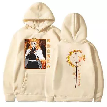 Смешной Rengoku Kyoujurou Print Hoodie Женщины Мужчины Повседневный пуловер Аниме Персонализированный свитшот Большие размеры Hoodies S