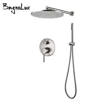 Смеситель для душа в ванной комнате Rain Head System Set Kit из матовой нержавеющей стали с переключателем и круглой ручкой