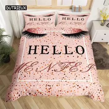 Пододеяльник Smile Eyelash размера кинг из микрофибры с блестками, с макияжем и ресницами, 2/3 предмета, фрагменты, мечтательный комплект постельного белья для кровати размера квин US Queen(228x228cm)