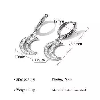 Smooth Inlaid Zircon Moon Titanium Steel Stud Earrings, Niche Light Luxury High-End Stainless Steel Earrings For Women
