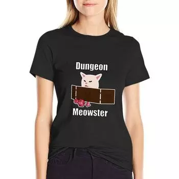 Смущенный кот за столом Dnd Dungeon Meowster Cat Meme Футболка Женская одежда Эстетическая одежда Футболка Heavyweights для женщин S белый