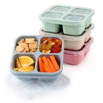 Snack Containers Divided Bento Snack Box 4 Compartments Reusable Meal Prep Lunch Containers for Kids Adults School Work Travel зелёный