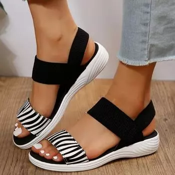 Snakeskin Print Wedge Sandals for Women Summer Fashion Non Slip Beach Shoes Woman Lightweight Causal Sports Sandalias Mujer 36 чёрный