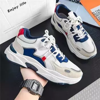 Sneakers Men Summer New Mesh Breathable Platform Casual Lace-up Vulcanized Sports Shoes for Men Comfortable Zapatillas Hombre 39 синий