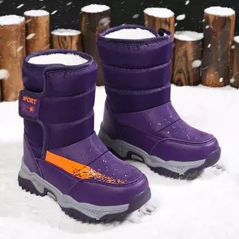 Snow Boots for Kids Warm Plush Waterproof Non-Slip Rubber Sole Kids Snow Boots Fashion Outdoor Boys Girls Shoes Botas 26 чёрный