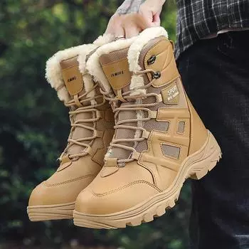 Snow boots men s autumn and winter velvet thermal cotton boots large size mountaineering boots off-road boots men s desert cotton shoes 39 чёрный