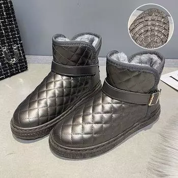 Snow Boots Winter Short Cylinder Thick Bottom Fashion Plus Pile Thickening Northeast Waterproof Non-slip Leather Ladies Boots 5.5