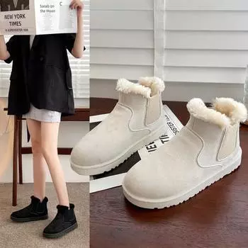 Snow boots women s 2024 winter new short tube flat bottom student one pedal velvet fashion winter cotton shoes short boots women 36 розовый