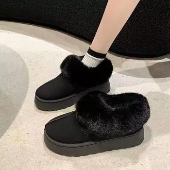 Snow boots women s fur integrated 2024 new women s winter piled thickened heightened thick-soled short boots cotton shoes 35 коричневый