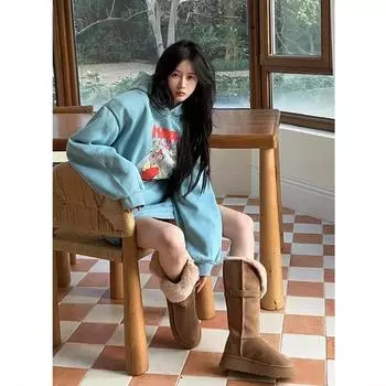 Snow boots women s winter 2024 new velvet thickened warm cotton shoes women s thick-soled thin but knee boots 35 коричневый