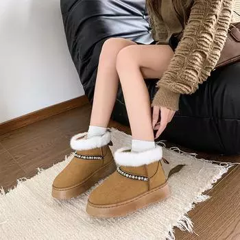 Snow Boots Women Wear Thick Soles Outside 2024 Winter New Fur One Short Tube Thick Cotton Boots 36 малиновый