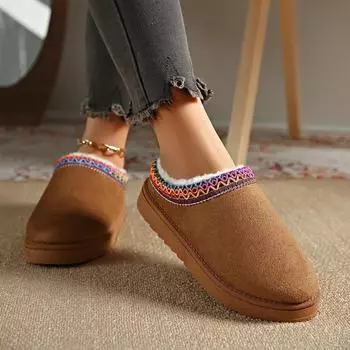 Snow Boots Women Winter New Warm Thick Soles Without Heel-covered Hair Half Slipper Cotton Shoes Women Black Cashmere Warm Boots 36 коричневый