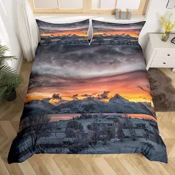 Snow Mountain Duvet Cover Set Iceberg Sunrise Sunset Bedding Set Microfiber Winter Natural Scenery Quilt Cover Single King Size EU single(135x200cm)