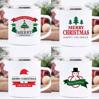 Snowman Christmas Tree Deer Print Mugs Enamel Coffee Mug Handle Beer cup Merry Christmas cups Party Drink Juices Xmas Eve Gifts