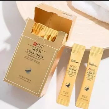 SNP Gold Collagen Sleeping Pack 20 шт./коробка, Антивозрастной, Укрепляющий, Увлажняющий, Корейская косметика, Kbeauty, образец