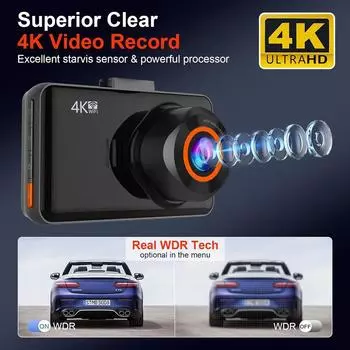 Soam 4K Dash Cam для автомобилей Камера переднего и заднего вида для автомобиля WiFi Автомобильный видеорегистратор Видеорегистратор 24H Парковочный монитор Автомобильные аксессуары None