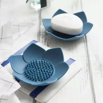 Soap Box Lotus Shape Non-slip Portable Silicone for Draining Soap Tray Draining Dish Bathroom Accessories Portable Soap Dishes серый