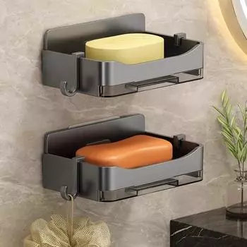 Soap Box Wall Mounted Soap Rack With Hooks Bathroom Draining Soap Mesh No Drilling Soap Dishes Household Drainage Storage Rack