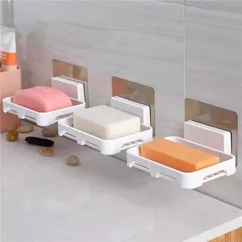Soap Holder Drain Wall Mounted Non-Perforated Soap Dish Plastic Soap Dish Soap Draining Rack For Bathroom Kitchen зелёный
