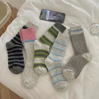 Socks Women S Thickened Warm Korean Contrasting Color Water Hair Hair Point Yarn Thick Thread Women S Socks Medium Tube Socks Stacking Socks average size бежевый