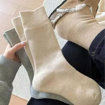 Socks Women S Thickened Warm Pure Cotton Medium Tube Socks Solid Color Women S Socks Home Floor Socks Terry Socks Zhuji Socks One Size бежевый