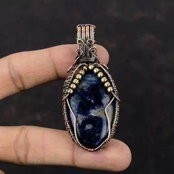 Sodalite Copper Pendant Wire Wrapped Pendant Copper Jewelry Handmade Boho Pendant Wire Wrap Gemstone Jewelry Gift For Him Birthstone Pendant