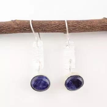 Sodalite Gemstone 925 Stamped Silver Jewelry Handmade Anniversary Earrings 1.9 EE-168-29