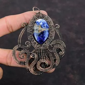 Sodalite Pendant Copper Wire Wrapped Pendant Gemstone Copper Jewelry Handmade Pendant Octopus Pendant Gift For Him Amazing Wire Wrap Jewelry