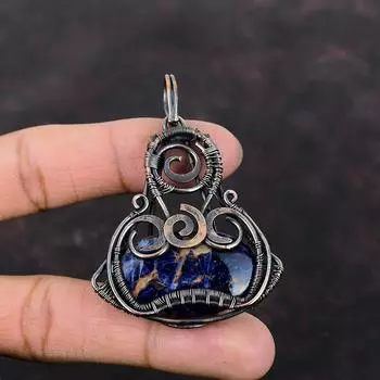 Sodalite Pendant Copper Wire Wrapped Pendant Original Gemstone Pendant Handmade Jewelry Unique Design Pendant Engagement Gift Copper Jewelry