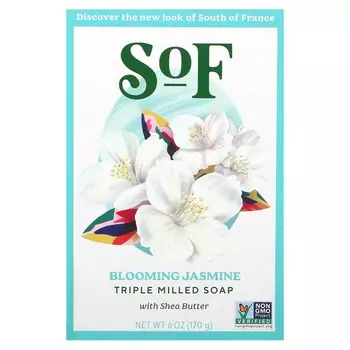 SoF, Цветущий жасмин, французское овальное мыло с органическим маслом ши, 6 унций (170 г)