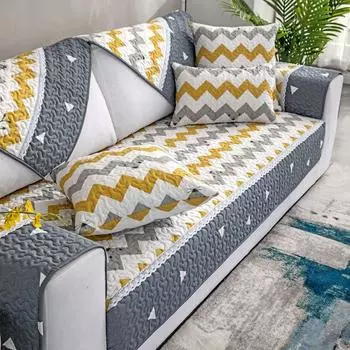 Sofa Cushion Fabric Fall and Winter Four Seasons Universal Seat Cushions Pure Cotton Non-Slip Minimalist Modern Leather Sofa Slipcover Towel Cover Ripple 45*45cm pillow core