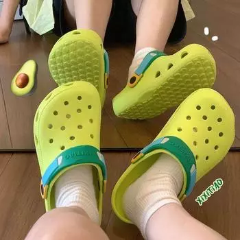 Soft and Adorable Fun and Cute Cheese Outer Wear Closed Toe Hole Shoes Couple Non Slip Casual Baby Boy and Girl Summer Eva Sandals No flower deduction fluorescent green 36-37