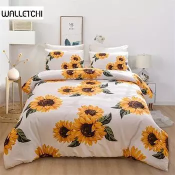 Soft And Comfortable Sunflower Print Duvet Cover Set For Bedroom And Guest Room - Includes 1 Duvet Cover And 2 Pillowcases 135X200cm