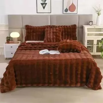 Soft and Cozy Toscana Rabbit Fur Blanket With Double-sided Bubble Fleece - Perfect for Office and Sofa Cover Warm Winter Bed 100x160cm 1pcs темно серый