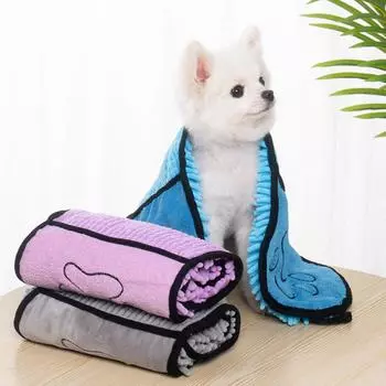 Soft Dog Bath Robe Towel Quick Dry Pet Towel Fiber Absorbent Cat Bath Towel Convenient Pet Cleaning Washcloth Dog Accessories синий