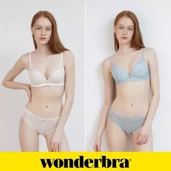 Soft lace no-wire bra and panties 4-piece set ivory+blue WBW4N2426_T 80B(95)