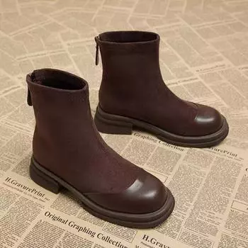 Soft leather 2024 new early autumn super fire Internet celebrity explosion Martin boots women brown thick heel thin small short boots 35 чёрный