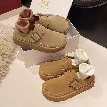 Soft leather casual shoes women s platform lazy shoes 2024 big head ugly cute shoes retro Mori Doudou shoes 35