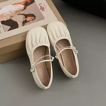 Soft leather soft sole comfortable Doudou shoes women s spring and autumn new literary shallow mouth single shoes Mary Jane women s shoes 35