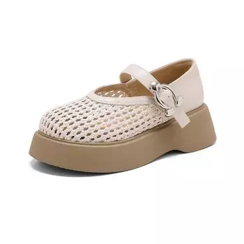 Soft leather version casual sandals women s summer new retro breathable versatile heightening hollow single shoes 35