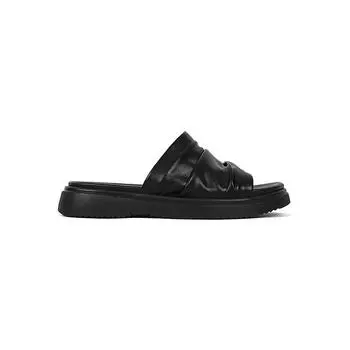 Soft leather version pleated soft leather one-word platform slippers women summer wear one-pedal lazy shoes seaside vacation beach shoes 35