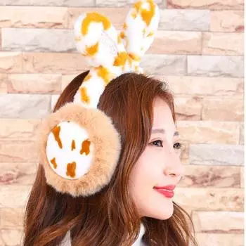 Soft Lovely Cow Plush Rabbit Ear Windproof Cartoon Earmuffs Ear Cover Girl Earmuffs Animal Earmuffs black-Rabbit