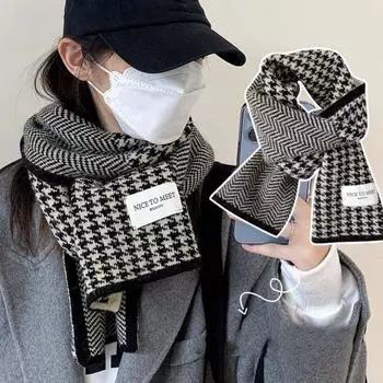 Soft Plaid Knitted Scarf Patchwork Winter Neck Scarf Elegant Long Warm Lattice Shawl Students бежевый