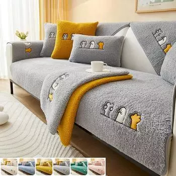 Soft Plush Sofa Mat Non-Slip Solid Color Sofas Towel for Living Room Thicken Winter Warm Couch Cushion Cover Furniture Protector A 70x70